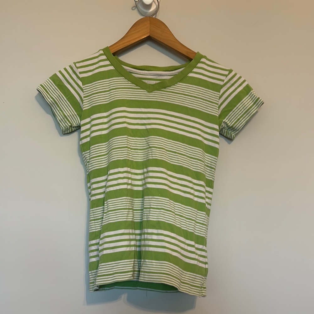 Lands End V Neck Striped Tee Sz M (10-12)